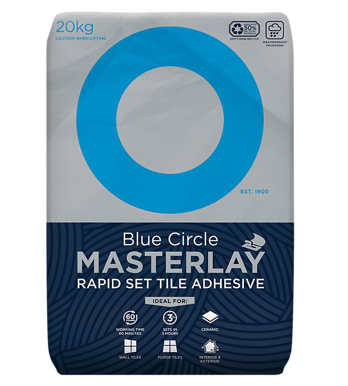 Product image for Blue Circle Masterlay Rapid Set Grey Wall & floor tile Adhesive, 20kg