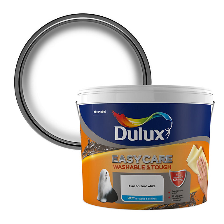 Product image for Dulux Easycare Brilliant white Matt Emulsion paint, 10L