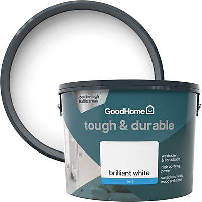 Image of GoodHome Tough & Durable Brilliant white Matt Emulsion paint, 10L