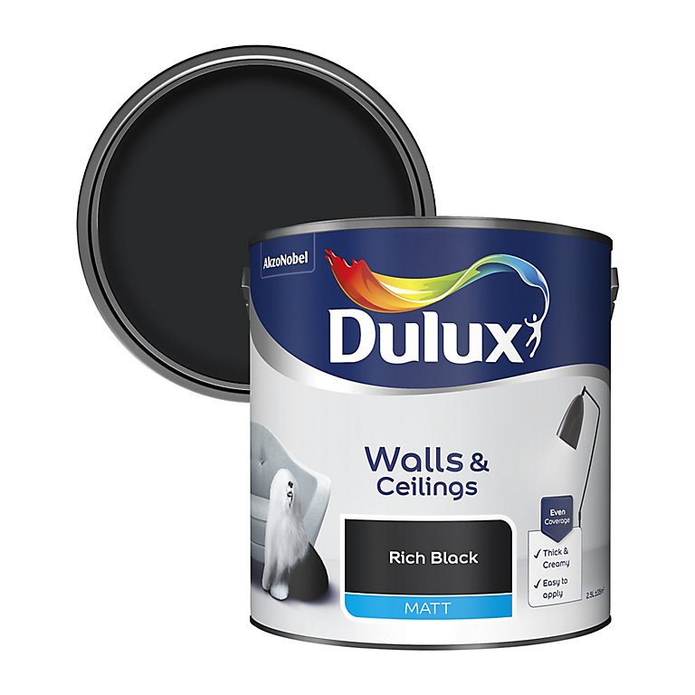 Product image for Dulux Walls & ceilings Rich black Matt Emulsion paint, 2.5L