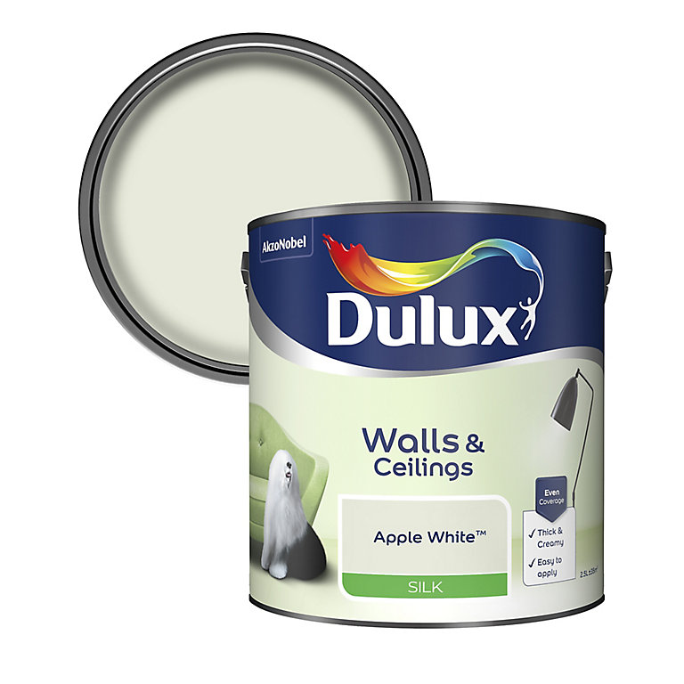 Image of Dulux Natural hints Apple white Silk Emulsion paint, 2.5L