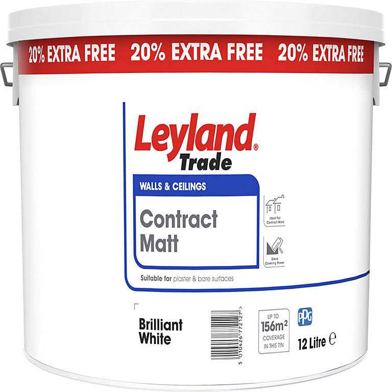 Product image for Leyland Trade Contract White Matt Emulsion paint, 12L