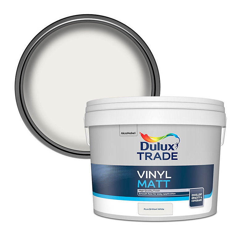 Product image for Dulux Trade Pure brilliant white Matt Emulsion paint, 10L