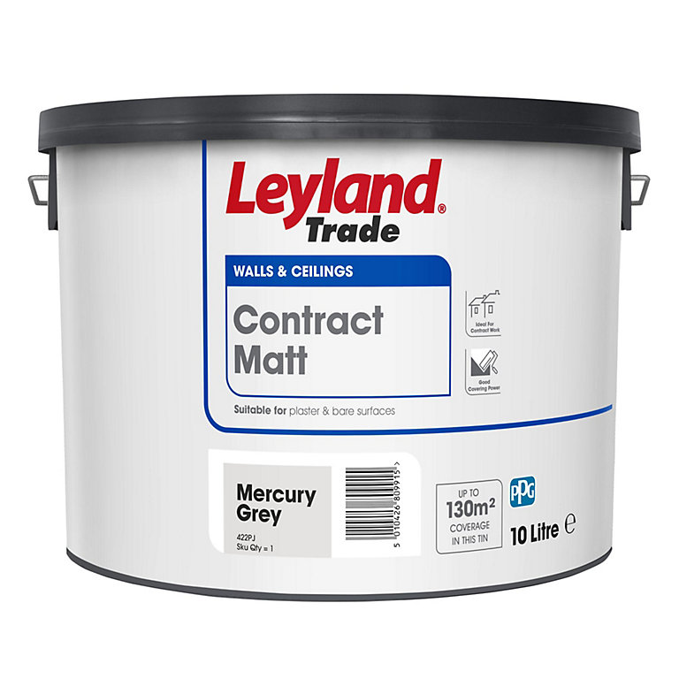 Product image for Leyland Trade Contract Grey Matt Emulsion paint, 10L