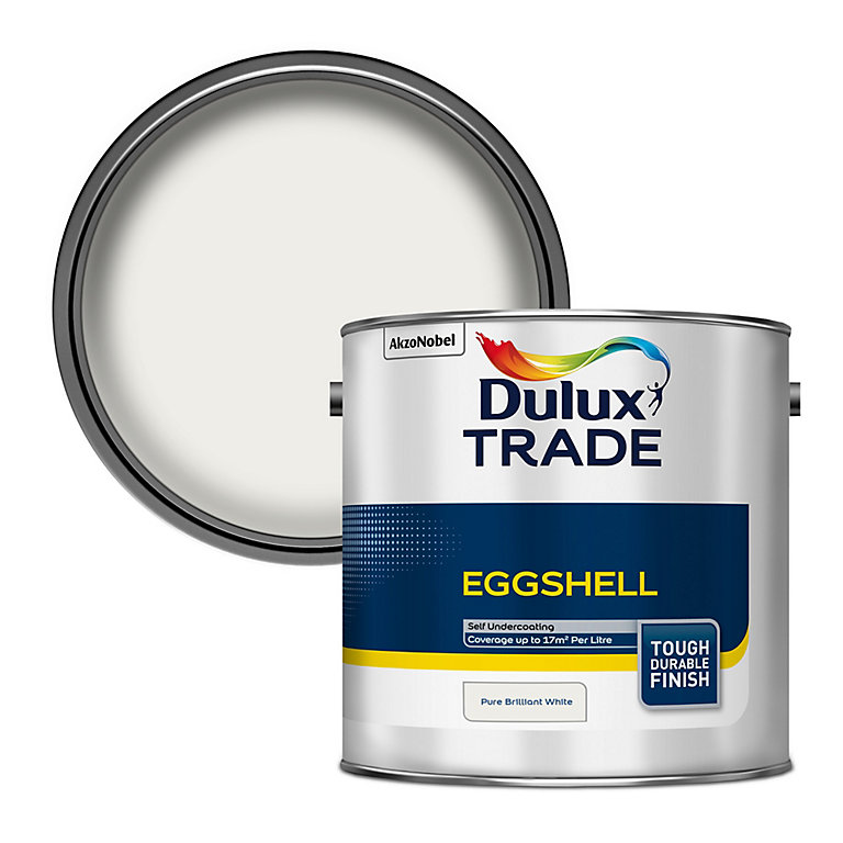 Product image for Dulux Trade Diamond Pure brilliant white Eggshell Metal & wood paint, 2.5L