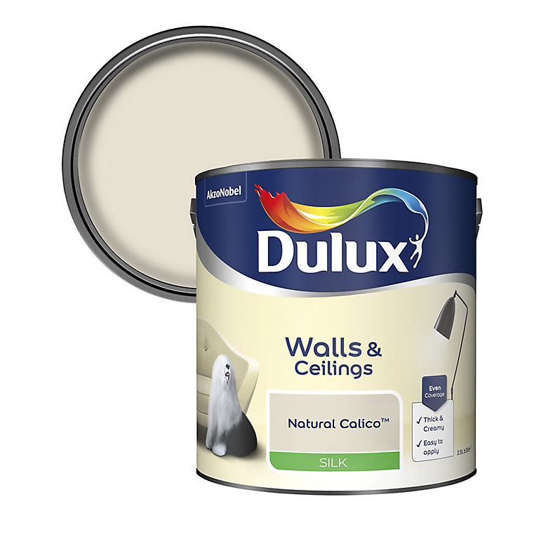 Product image for Dulux Walls & ceilings Natural calico Silk Emulsion paint, 2.5L