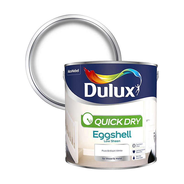 Product image for Dulux Pure brilliant white Eggshell Metal & wood paint, 2.5L