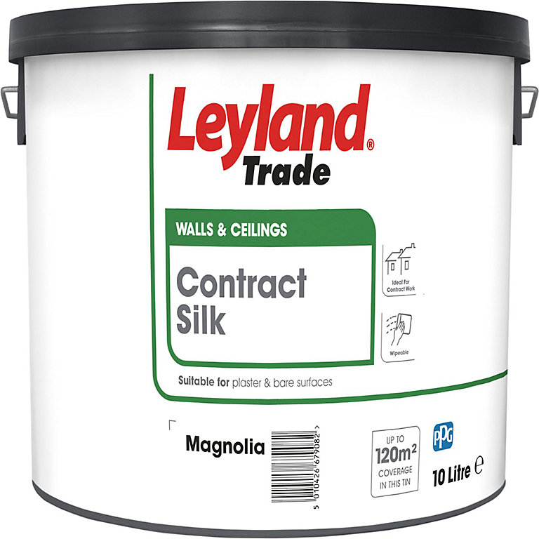 Image of Leyland Trade Contract Magnolia Silk Emulsion paint, 10L
