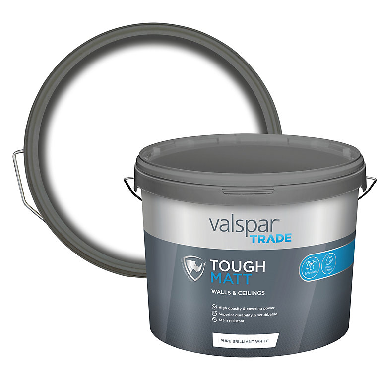 Product image for Valspar Trade Tough Pure Brilliant White Matt Emulsion paint, 10L