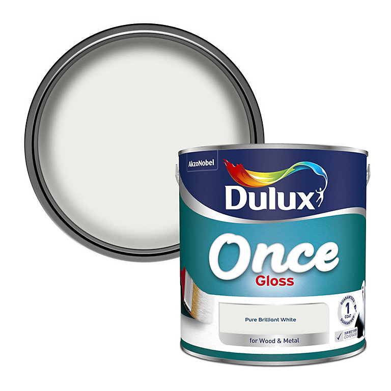 Product image for Dulux Once Pure brilliant white Gloss Metal & wood paint, 2.5L