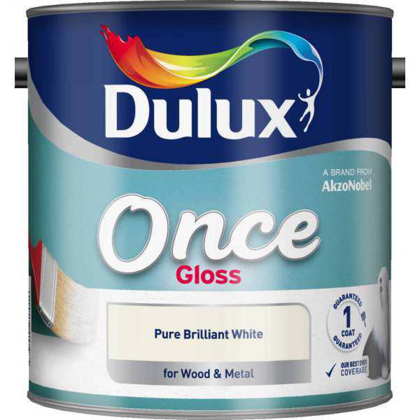 Product image for Dulux Once Pure brilliant white Gloss Metal & wood paint, 2.5L