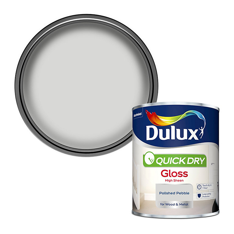 Product image for Dulux Quick dry Polished pebble Gloss Metal & wood paint, 750ml