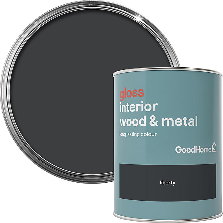 Image of GoodHome Liberty black Gloss Metal & wood paint, 750ml