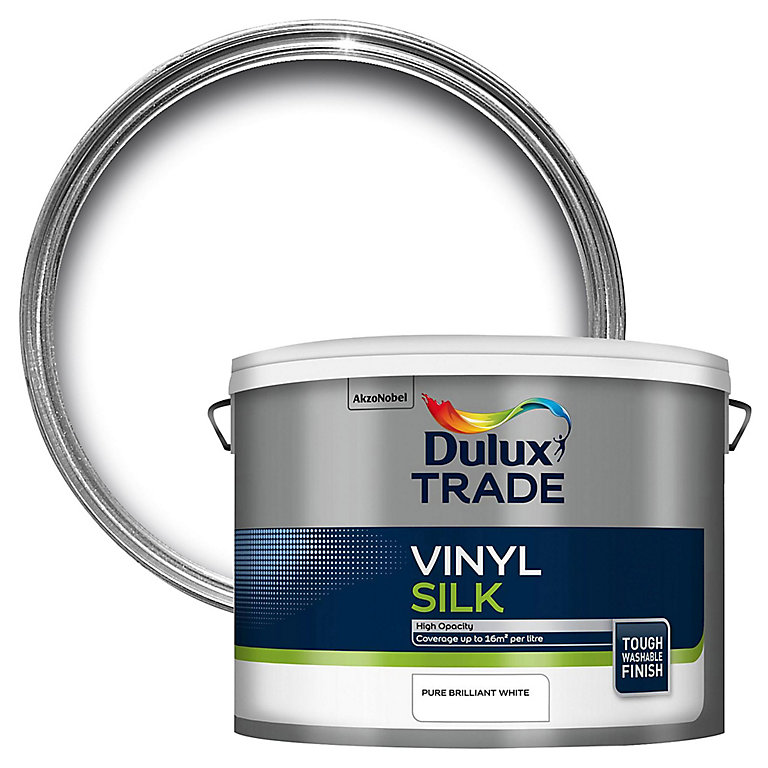 Product image for Dulux Trade Pure brilliant white Silk Emulsion paint, 10L