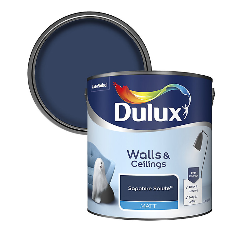 Product image for Dulux Walls & ceilings Sapphire salute Matt Emulsion paint, 2.5L