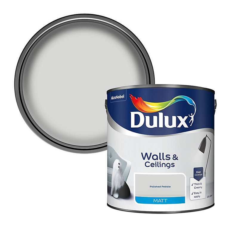 Product image for Dulux Walls & ceilings Polished pebble Matt Emulsion paint, 2.5L