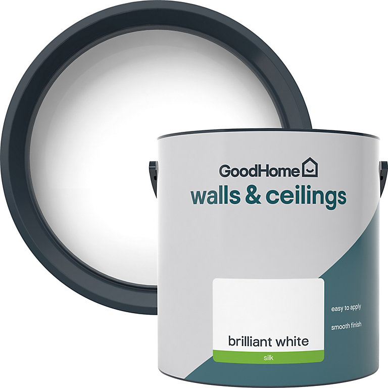 Image of GoodHome Walls & Ceilings Brilliant white Vinyl silk Emulsion paint, 2.5L