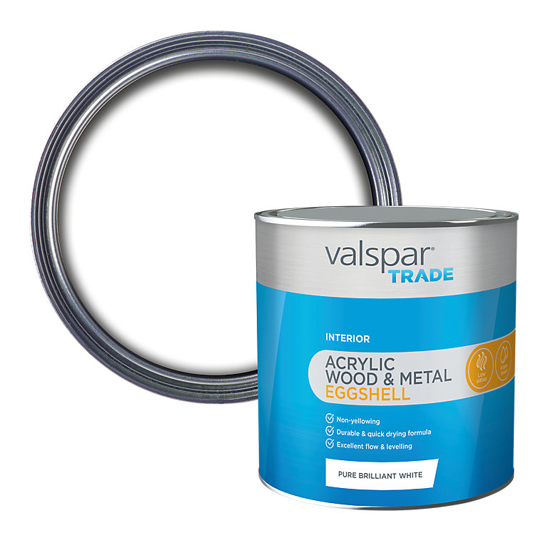 Product image for Valspar Trade Wood & Metal Pure brilliant white Eggshell Metal & wood paint, 2.5L