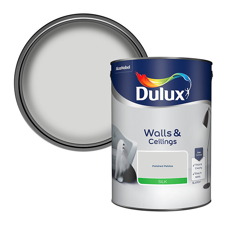 Product image for Dulux Walls & ceilings Polished pebble Silk Emulsion paint, 5L