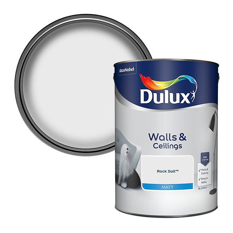 Product image for Dulux Walls & ceilings Rock salt Matt Emulsion paint, 5L