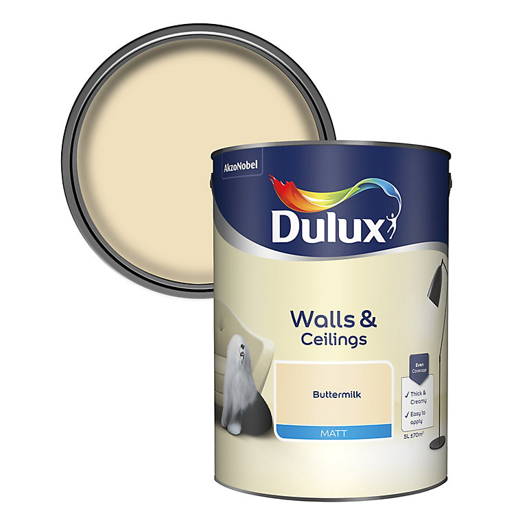 Product image for Dulux Walls & ceilings Buttermilk Matt Emulsion paint, 5L