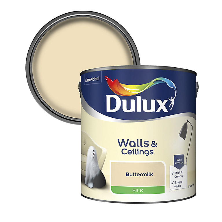 Product image for Dulux Walls & ceilings Buttermilk Silk Emulsion paint, 2.5L
