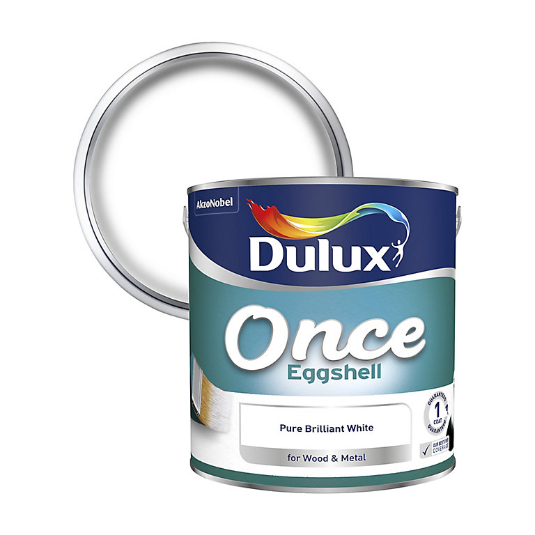 Product image for Dulux Once Pure brilliant white Eggshell Metal & wood paint, 2.5L