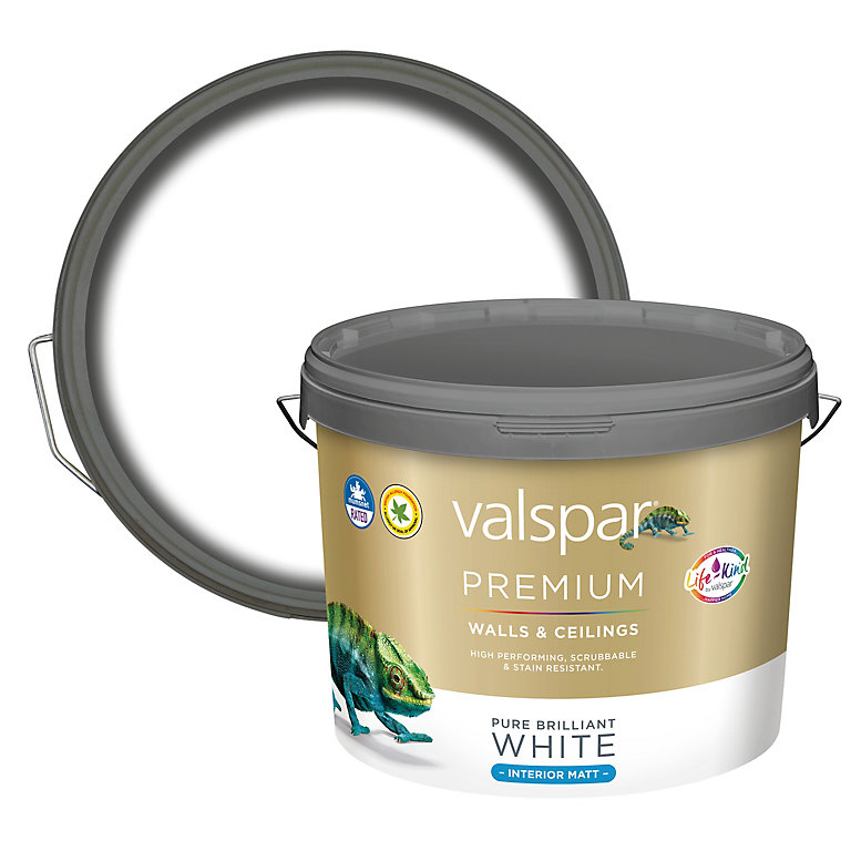 Product image for Valspar Premium Walls & Ceilings Pure Brilliant White Matt Emulsion paint, 10L