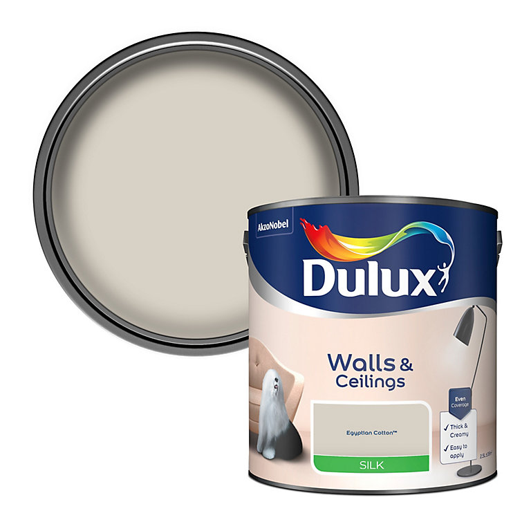Product image for Dulux Walls & ceilings Egyptian cotton Silk Emulsion paint, 2.5L