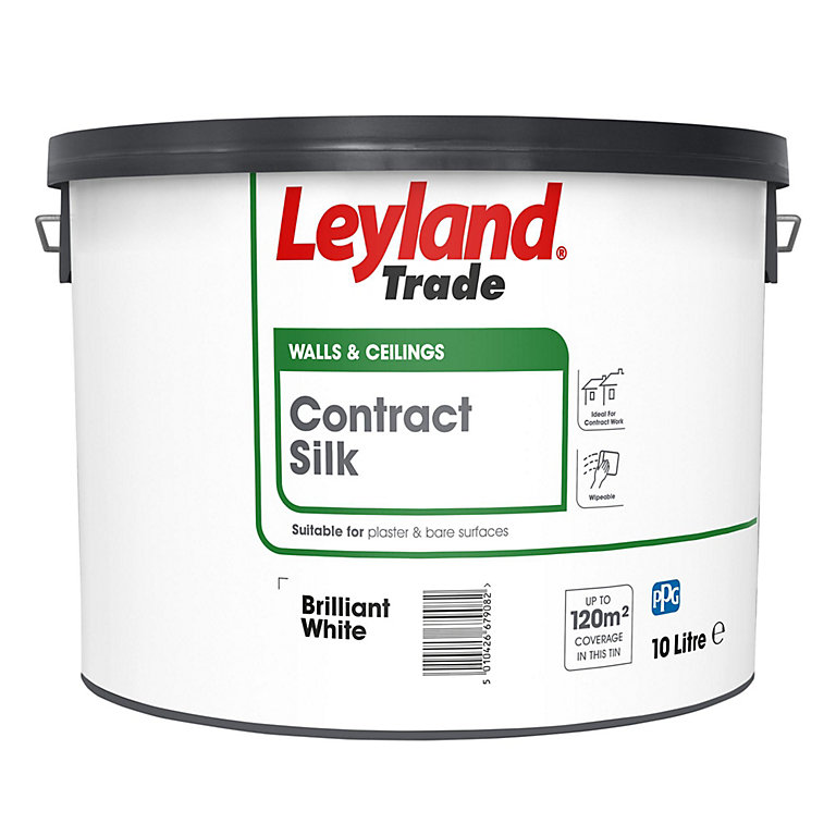 Image of Leyland Trade Contract Brilliant White Silk Emulsion paint, 10L