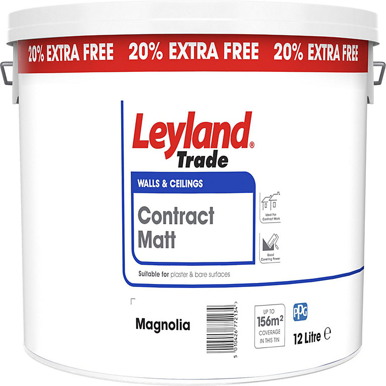 Product image for Leyland Trade Contract Magnolia Matt Emulsion paint, 12L