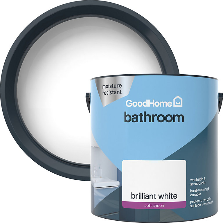 Image of GoodHome Bathroom Brilliant white Soft sheen Emulsion paint, 2.5L