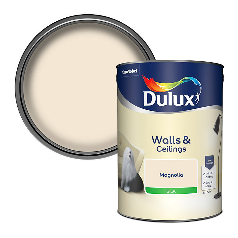 Image of Dulux Walls & ceilings Magnolia Silk Emulsion paint, 5L
