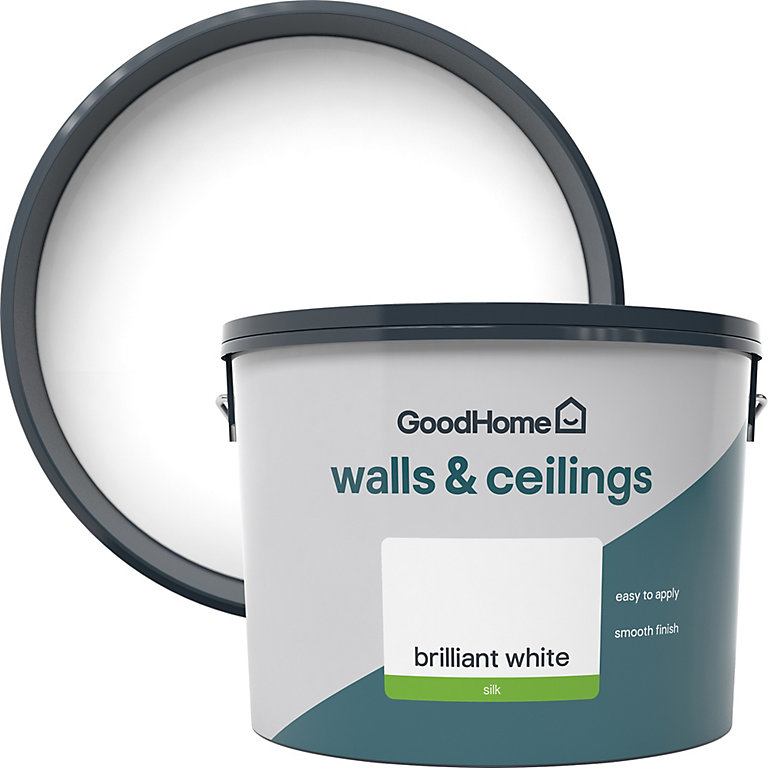 Image of GoodHome Walls & Ceilings Brilliant white Vinyl silk Emulsion paint, 10L