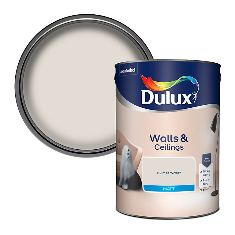 Product image for Dulux Walls & ceilings Nutmeg white Matt Emulsion paint, 5L