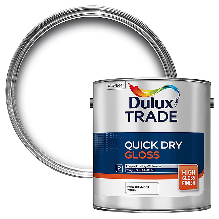Image of Dulux Trade Pure brilliant white Gloss Metal & wood paint, 2.5L