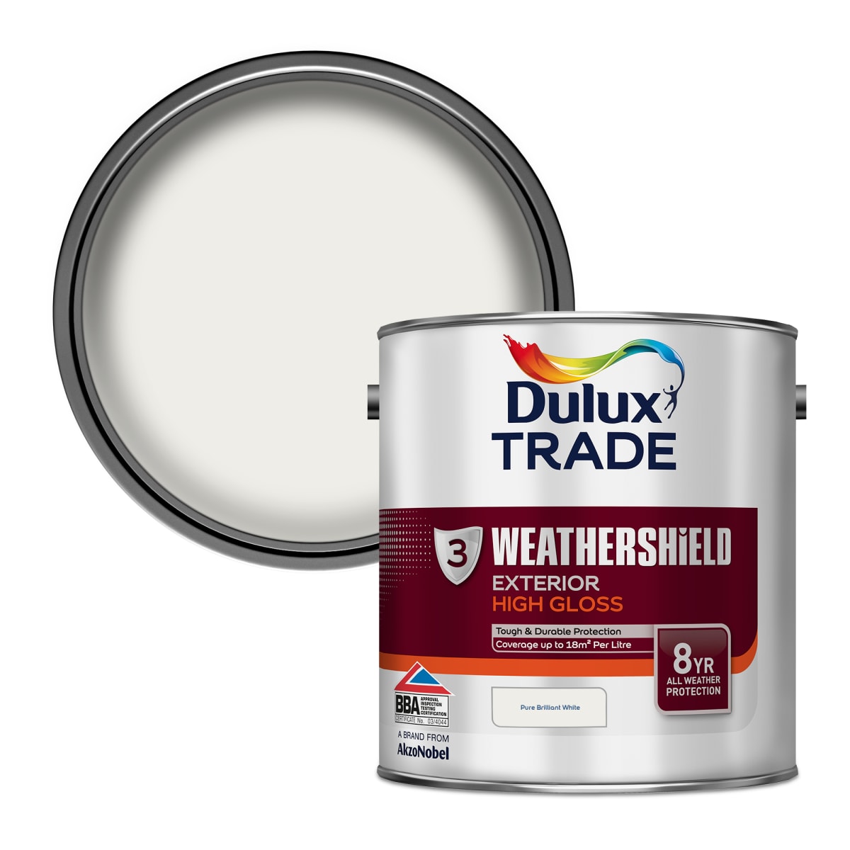 Product image for Dulux Trade Pure brilliant white Gloss Metal & wood paint, 2.5L