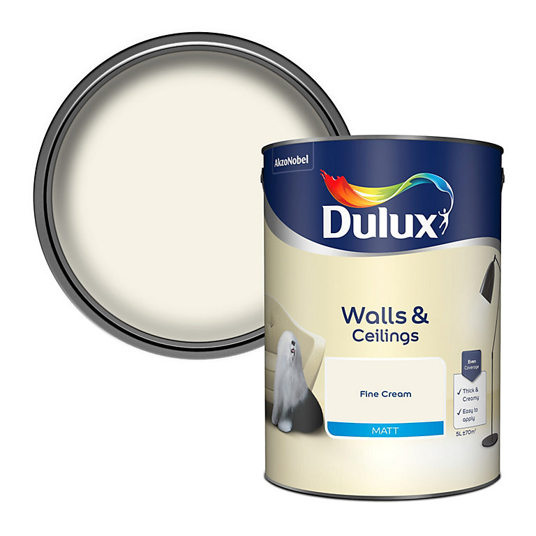 Product image for Dulux Walls & ceilings Fine cream Matt Emulsion paint, 5L