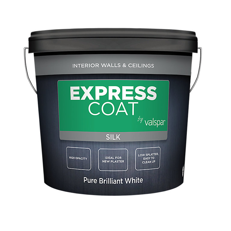 Image of Valspar Express Coat Pure Brilliant White Silk Emulsion paint, 10L