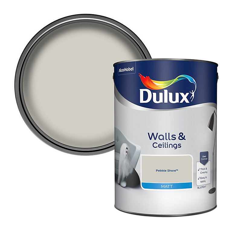 Product image for Dulux Walls & ceilings Pebble shore Matt Emulsion paint, 5L
