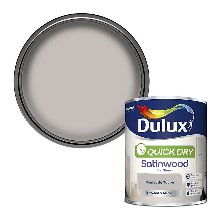 Product image for Dulux Quick dry Perfectly taupe Satinwood Metal & wood paint, 750ml