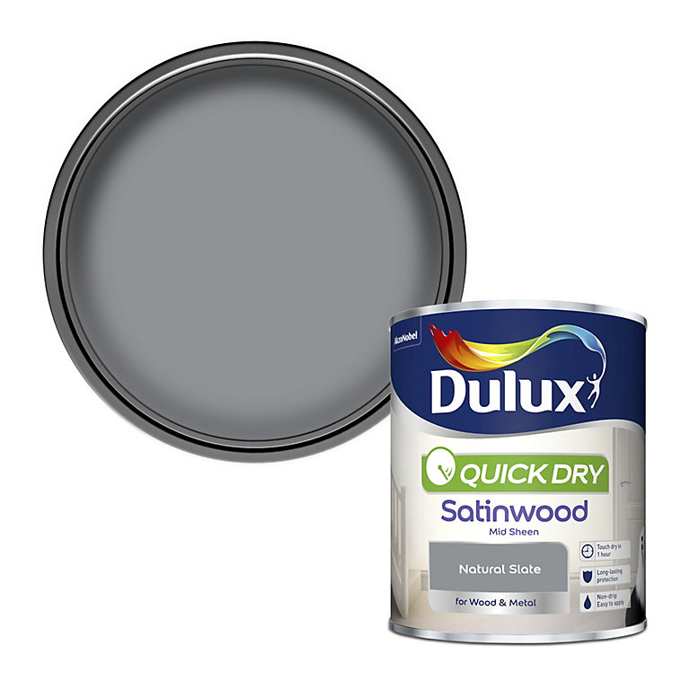 Product image for Dulux Quick dry Natural slate Satinwood Metal & wood paint, 750ml