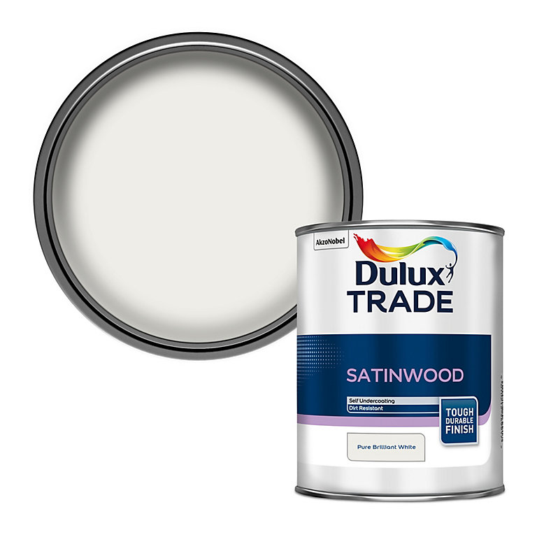 Product image for Dulux Trade Pure brilliant white Satinwood Metal & wood paint, 1L