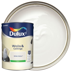 Product image for Dulux Walls & ceilings White cotton Silk Emulsion paint, 5L