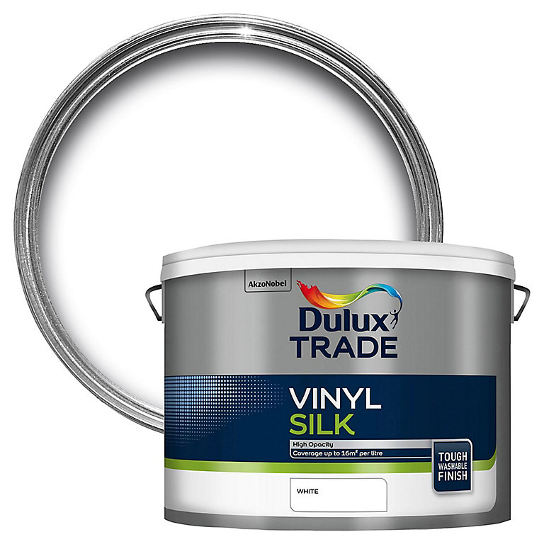 Product image for Dulux Trade White Silk Emulsion paint, 10L