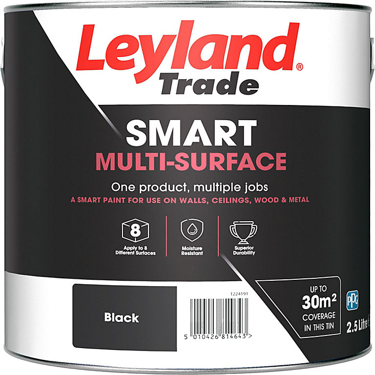 Image of Leyland Trade Smart Black Mid sheen Multi-surface paint, 2.5L