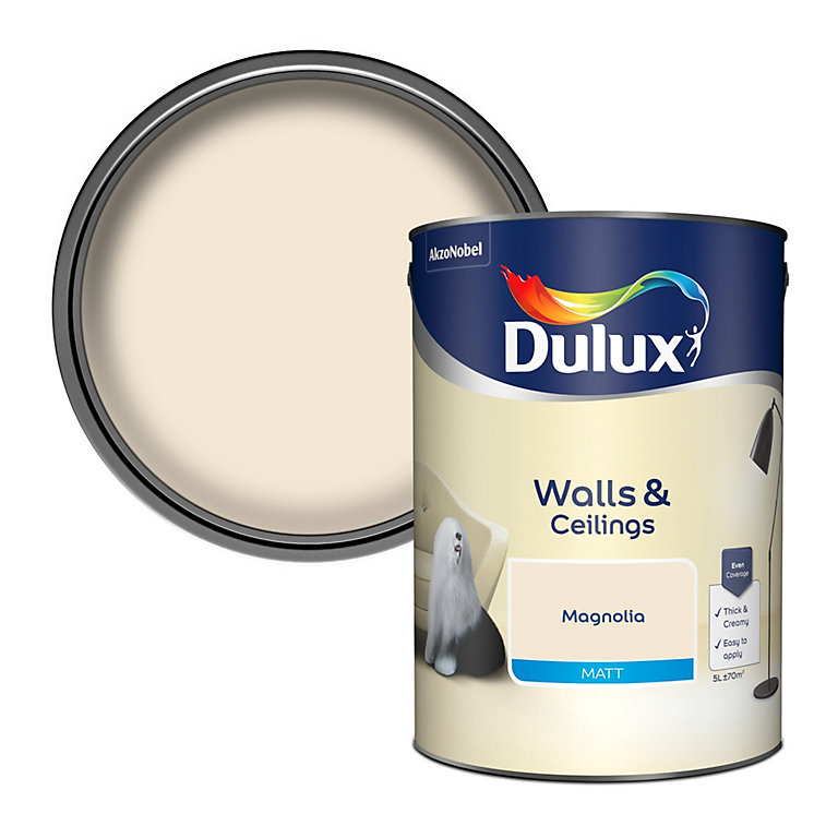 Image of Dulux Walls & ceilings Magnolia Matt Emulsion paint, 5L