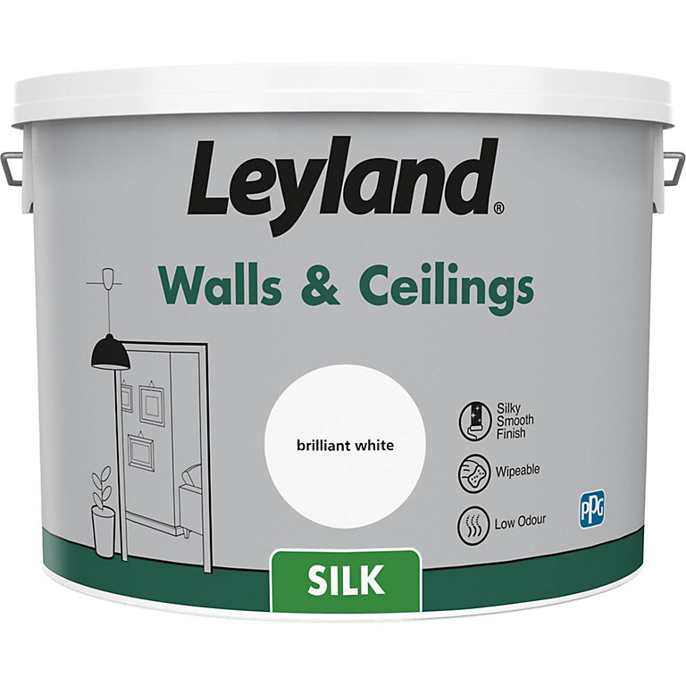 Product image for Leyland Brilliant White Silk Emulsion paint, 10L
