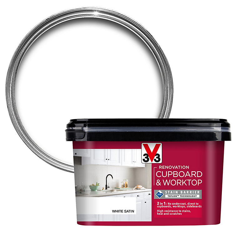 Image of V33 Renovation White Satin Cupboard & cabinet paint, 2L