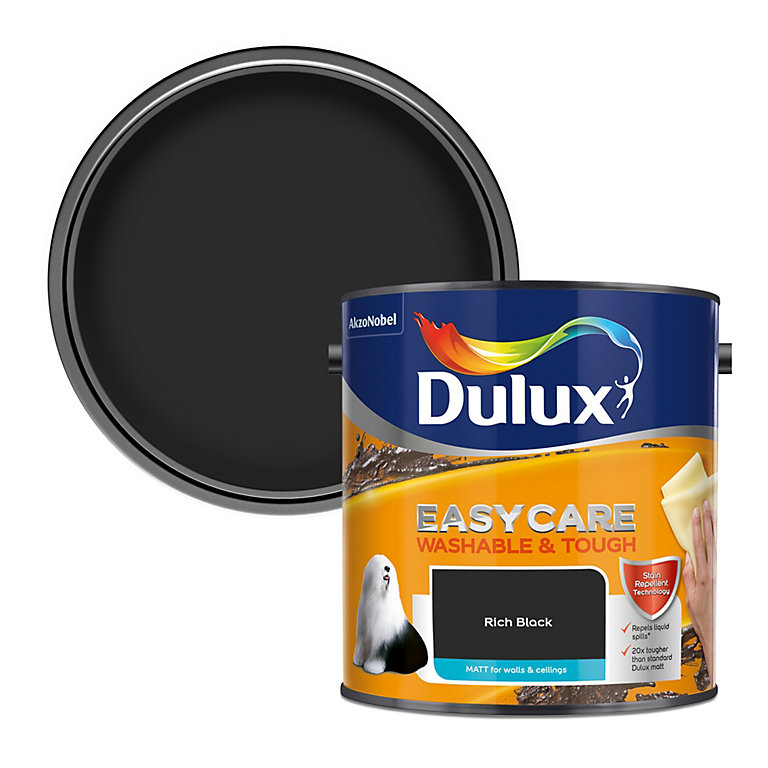 Product image for Dulux Easycare Rich black Matt Emulsion paint, 2.5L